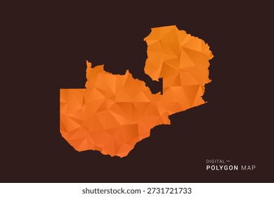 Karte von Sambia - Polygon-Vektor mit niedrigem Poly, geometrische dreieckige Silhouette in Orange- und Dunkelbrauntönen, sauber, moderner Infografik, isolierter Hintergrund.
