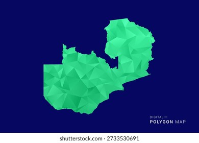 Karte von Sambia - Polygon-Vektor, geometrische dreieckige Silhouette in Grün- und Blautönen, sauberer moderner Stil, isolierter Hintergrund für die Infografik.