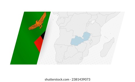 Zambia map in modern style with flag of Zambia on left side. Vector illustration of a map.