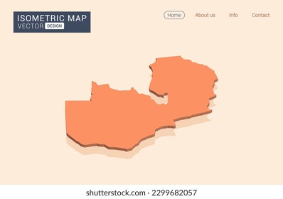 Zambia map orange with isometric vector.