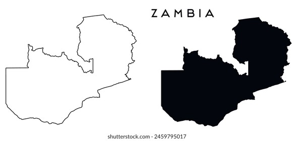 Mapa de Zambia delineado y conjunto de Vector negro