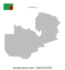 Zambia map from pattern of black slanted parallel lines. Flat vector illustration isolated on white