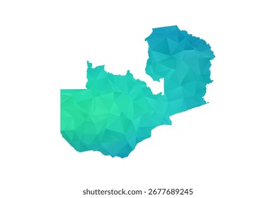 Zambia Map - Polygon Style Vector Illustration in Green and Blue Gradient, Low Poly Geometric Design, Isolated on White Background, Perfect for Infographics and Learning Use.