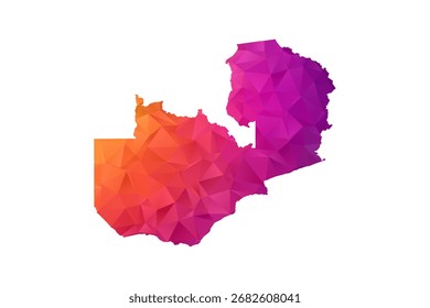 Zambia Map - Polygon Style Vector Illustration in Orange and Pink Gradient, Low Poly Geometric Design, Isolated on White Background for Infographics and Education.