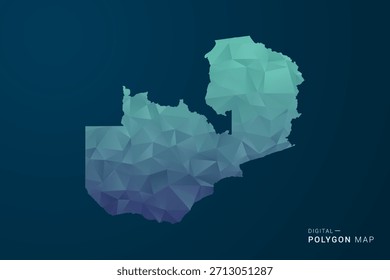 Zambia Map - Polygon Style Vector Illustration with Teal Blue Gradient, Low Poly Geometric Design, Digital and Technology Inspired, Clean Silhouette on Dark Background.