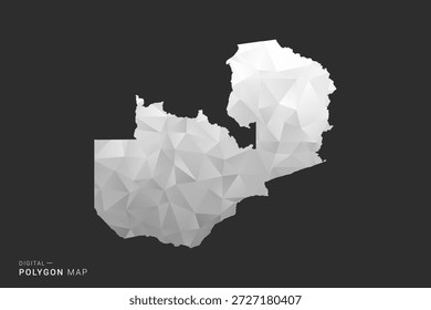 Mapa da Zâmbia - Ilustração vetorial estilo polígono em preto, cinza e branco baixo design geométrico poli, silhueta mínima, isolado para infográfico.