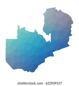 Zambia map polygonal design -  blue geometric rumpled triangular low poly style gradient graphic background 
