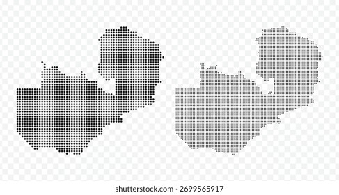 Conjunto de mapas da Zâmbia feito de pequenos pontos pretos, gráficos vetoriais modernos pontilhados sobre fundo transparente