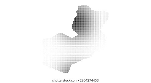 Zambia map shape dotted outline, geopolitical country boundary, simple cartography element, digital geographic representation.
