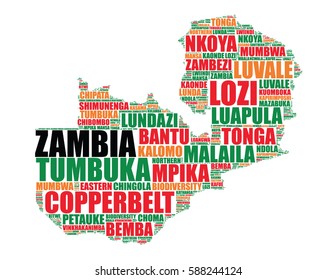 Zambia map silhouette vector tag cloud