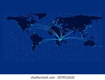 Zambia map for technology or innovation or export concepts. Connections of the country to major cities around the world. File is suitable for digital editing and prints of all sizes.
