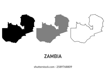 zambia map in various style outline, black, and gray	