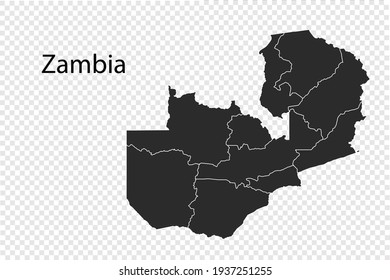 Mapa vectorial de Zambia, color negro. aislado en fondo transparente