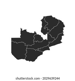 Mapa vectorial de Zambia, color oscuro. aislado en fondo transparente. 