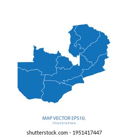 zambia map vector EPS.10 blue color. on white background .