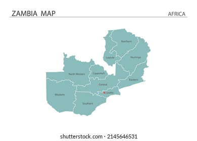 Zambia map vector illustration on white background. Map have all province and mark the capital city of Zambia. 