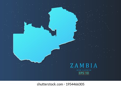 Zambia Map - Weltkarte Internationale Vektorvorlage mit 3D, Farbverlauf-Blau und Sternen einzeln auf galaxischem Hintergrund - Vektorgrafik eps10