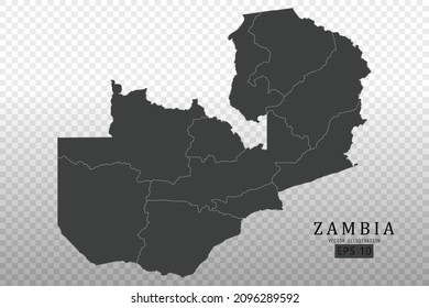 Zambia Map - World Map International vector template with High detailed including black and grey outline color isolated on transparent background - Vector illustration eps 10