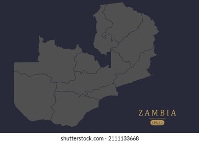 Zambia Map - World Map International vector template with High detailed including grey and black outline color isolated on black background - Vector illustration eps 10