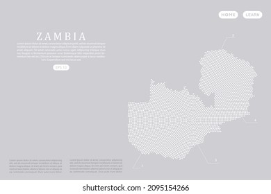 Zambia Map - World map vector template with White dots, grid, grunge, halftone style isolated on grey background for education, infographic, design, website - Vector illustration eps 10