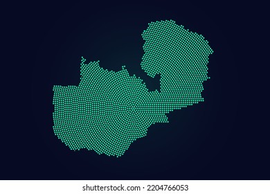 Zambia Map - World Map Vector Template With Green Dots, Grid, Grunge, Halftone Style Isolated On Dark Background For Education, Infographic, Design, Website - Vector Illustration Eps 10