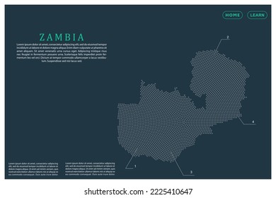 Zambia Map - World map vector template with Grey dots, grid, grunge, halftone style isolated on green background for education, infographic, design, website - Vector illustration eps 10