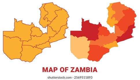 Zambia Map Yellow regions orange political map vector