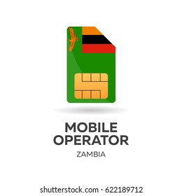 Zambia mobile operator. SIM card with flag. Vector illustration