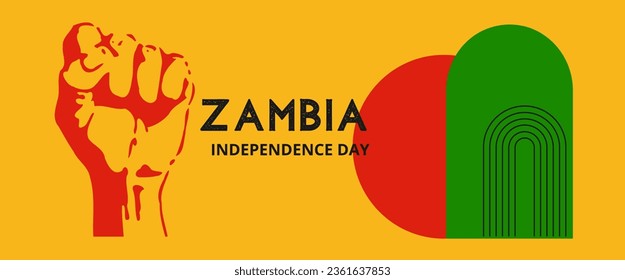 Zambia national day banner for independence day anniversary. Flag of Zambia and modern geometric retro abstract design. Green and black concept.
