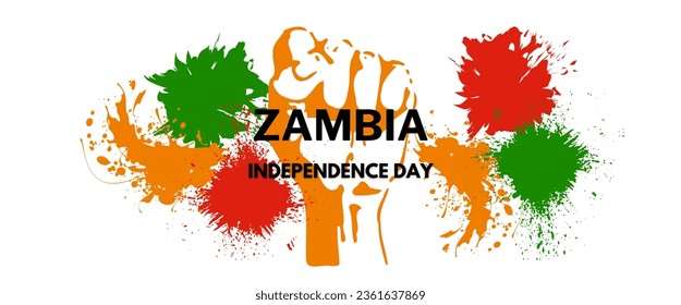 Banner del Día Nacional de Zambia para el aniversario del Día de la Independencia. Bandera de Zambia y diseño abstracto geométrico moderno. Concepto verde y negro.