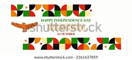 Zambia national day banner for independence day anniversary. Flag of Zambia and modern geometric retro abstract design. Green and black concept.