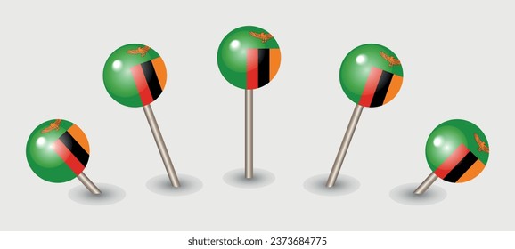 Zambia national flag map marker pin icon illustration