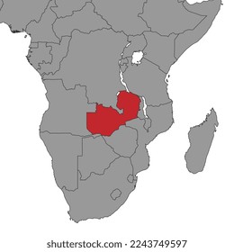 Zambia on world map. Vector illustration.