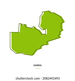 Zambia Outline Map with Green Colour. Modern Simple Line Cartoon Design - EPS 10 Vector