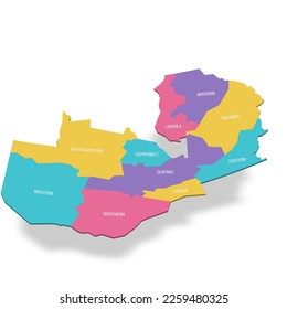 Zambia political map of administrative divisions - provinces. 3D colorful vector map with name labels.