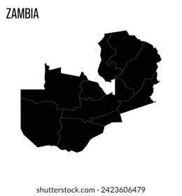 Zambia political map of administrative divisions - provinces. Blank black map and country name title.