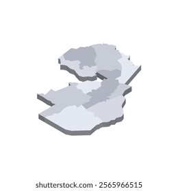 Zambia political map of administrative divisions - provinces. 3D isometric blank vector map in shades of grey.