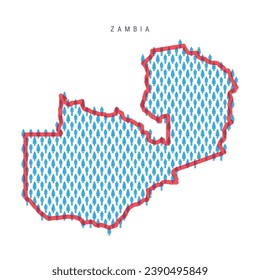 Mapa poblacional de Zambia. Figuras pegadizas Mapa del pueblo zambiano con atrevida frontera roja translúcida del país. Patrón de iconos de hombres y mujeres. Ilustración vectorial aislada. Trazo editable.