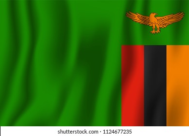 Zambia realistic waving flag vector illustration. National country background symbol. Independence day.