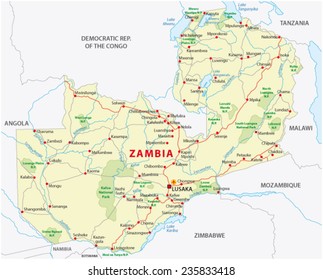 Zambia Road And National Park  Map