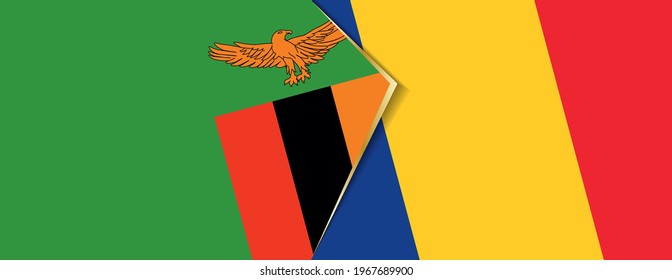 Zambia and Romania flags, two vector flags symbol of relationship or confrontation.