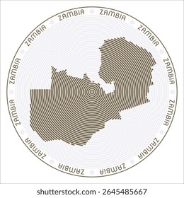 Zambia round logo design. Country shape build of rings. Zambia text around the country. Vector Illustration.