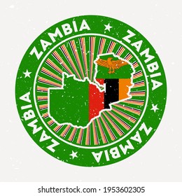 Zambia round stamp. Logo of the country with flag. Vintage badge with circular text and stars, vector illustration.