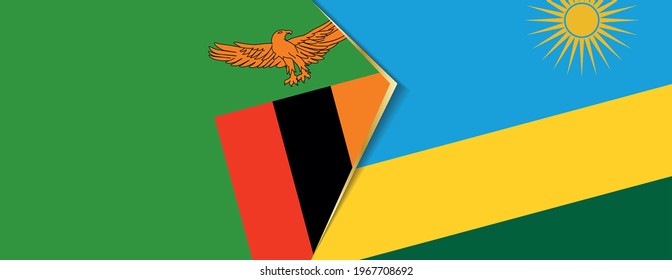 Zambia and Rwanda flags, two vector flags symbol of relationship or confrontation.