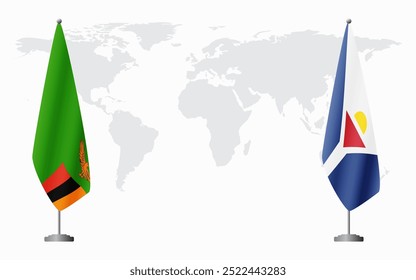 Zambia and Saint Martin flags for official meeting against background of world map.