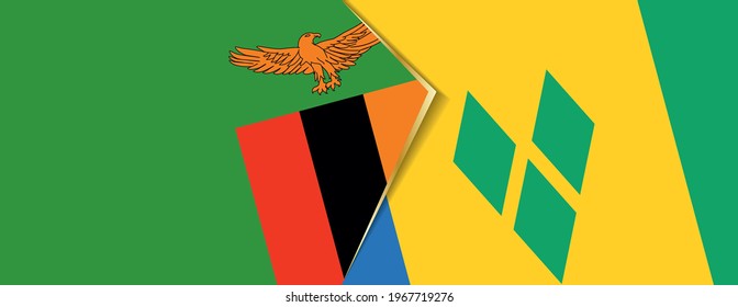 Zambia and Saint Vincent and the Grenadines flags, two vector flags symbol of relationship or confrontation.