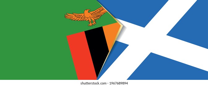 Zambia and Scotland flags, two vector flags symbol of relationship or confrontation.