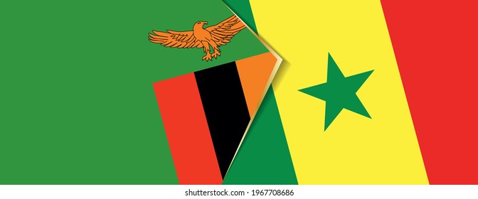 Zambia and Senegal flags, two vector flags symbol of relationship or confrontation.