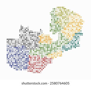 Zambia, shape of the country built of colored cells. Digital style map of Zambia on white background. Small size circle blocks. Stylish vector illustration.