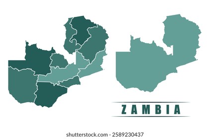 Zambia simple flat political map with states border
